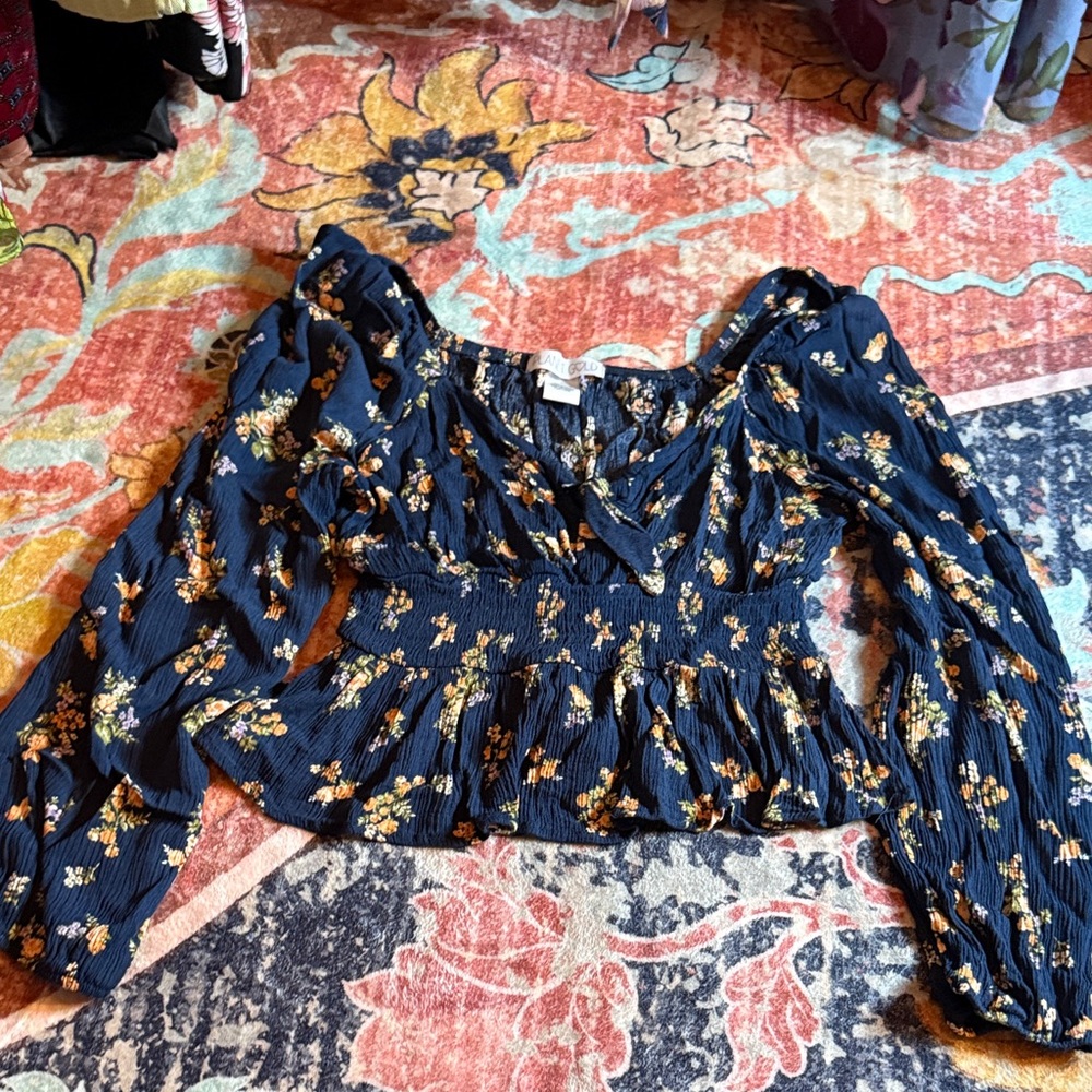 Free Planet Navy Floral Blouse